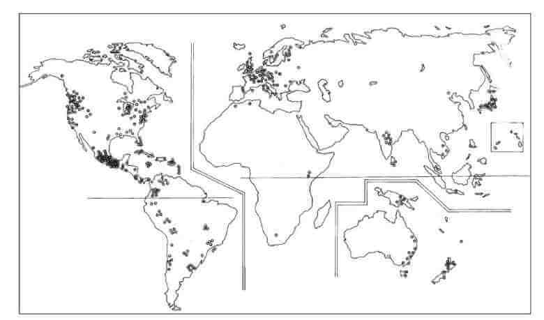 psilcybe mushroom global distribution map