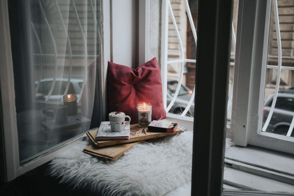 cozy place with coffee and candles