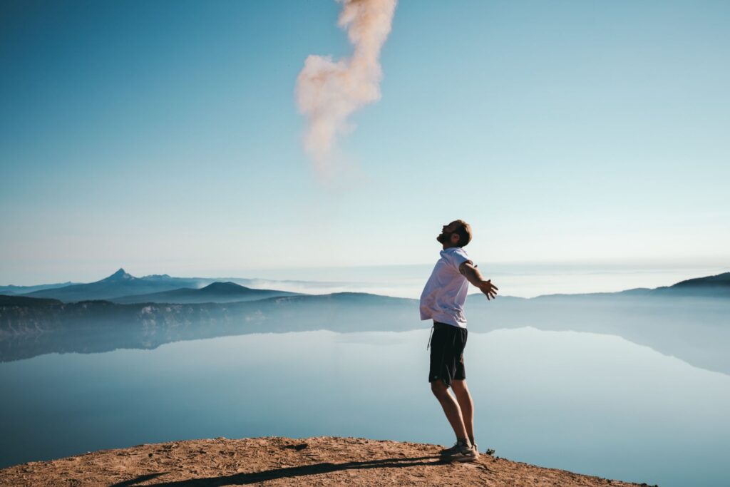 man in a paradisiac nature landscape