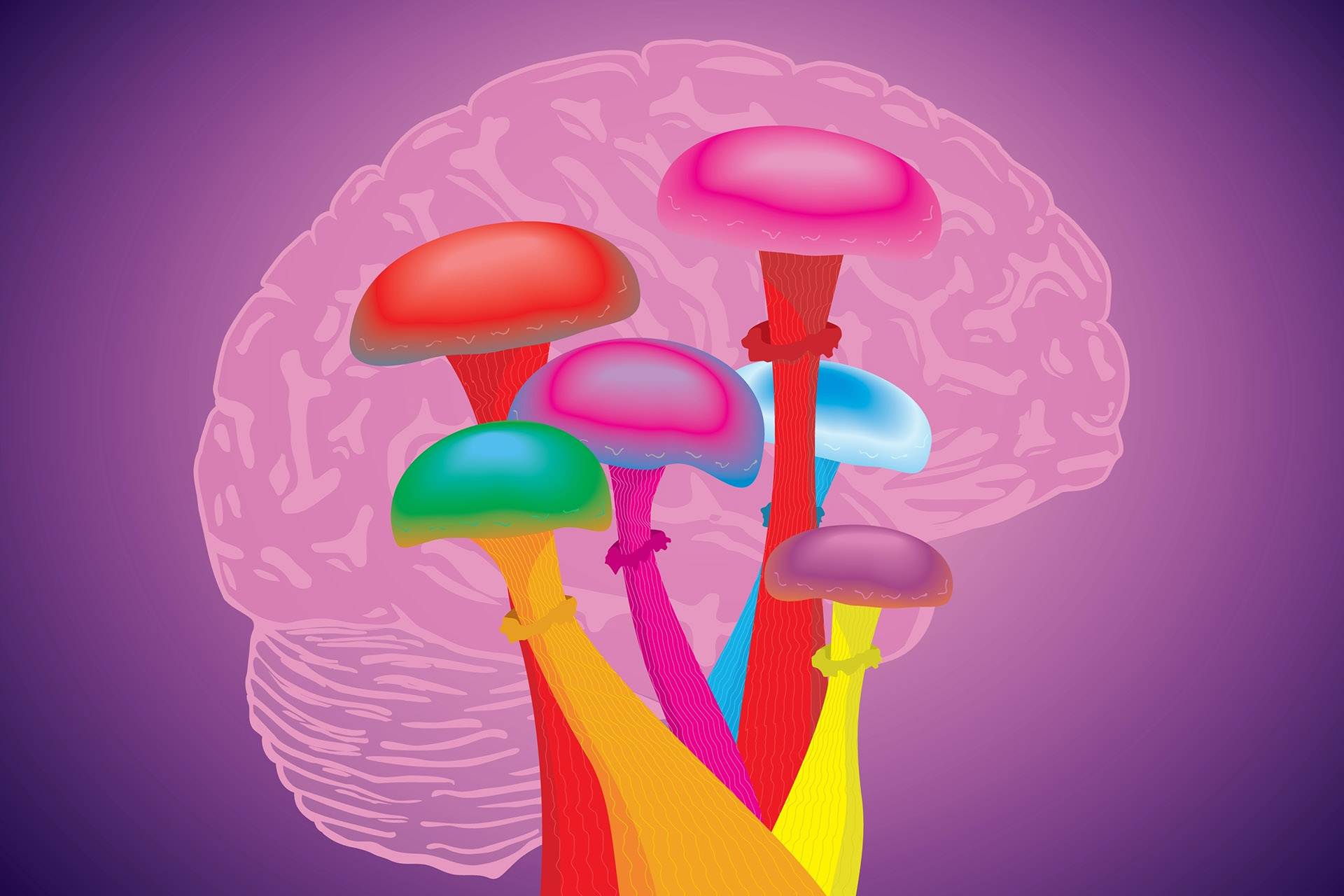 Brain image with psilocybin mushrooms