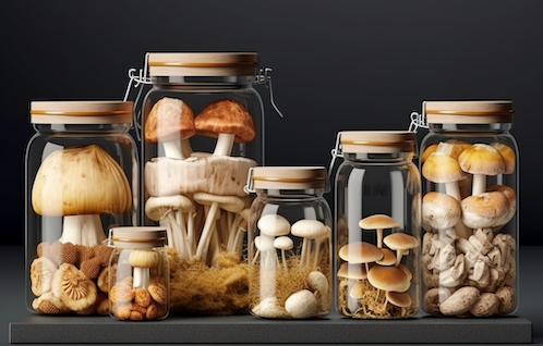 mushrooms in jars