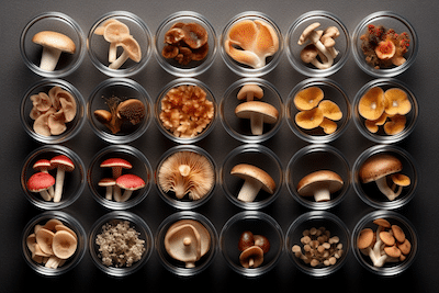 mushrooms in petri dishes