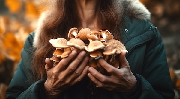 woman mushroom hands