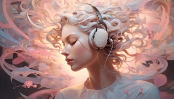 psychedelic music woman listening-min