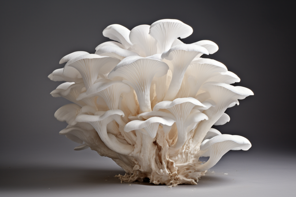 staged white oyster mushrooms