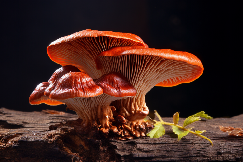 beautiful reishi mushroom on log