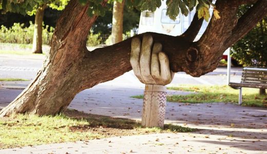 tree held by a wooden hand