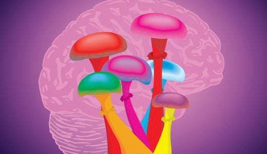Brain image with psilocybin mushrooms